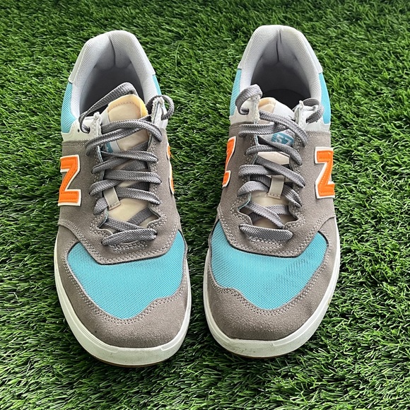 New Balance Men's Blue and Gray Sneakers with Orange Highlights - Picture 2 of 5